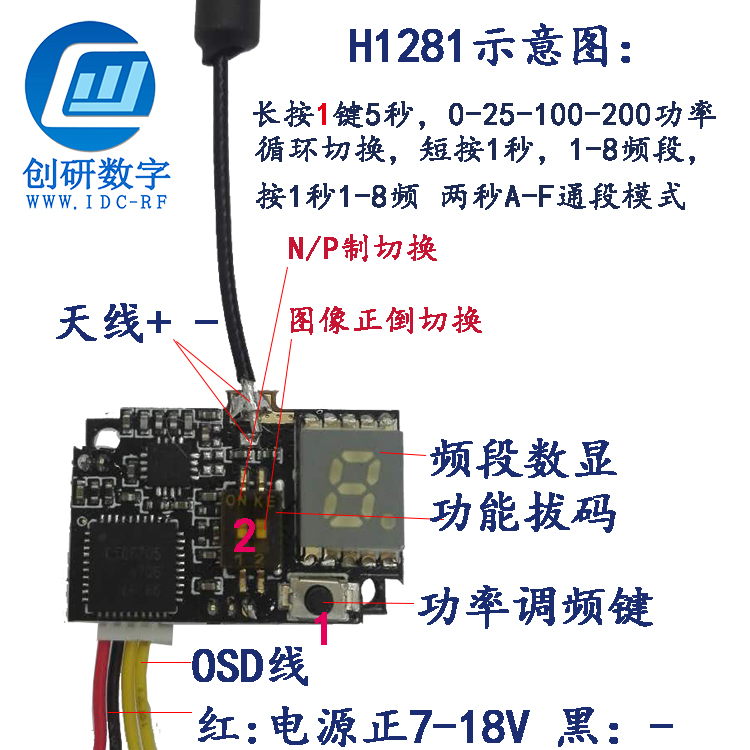 FPV 5.8G 48CH 迷你无线图传高清摄像一体机1281 无人机专用